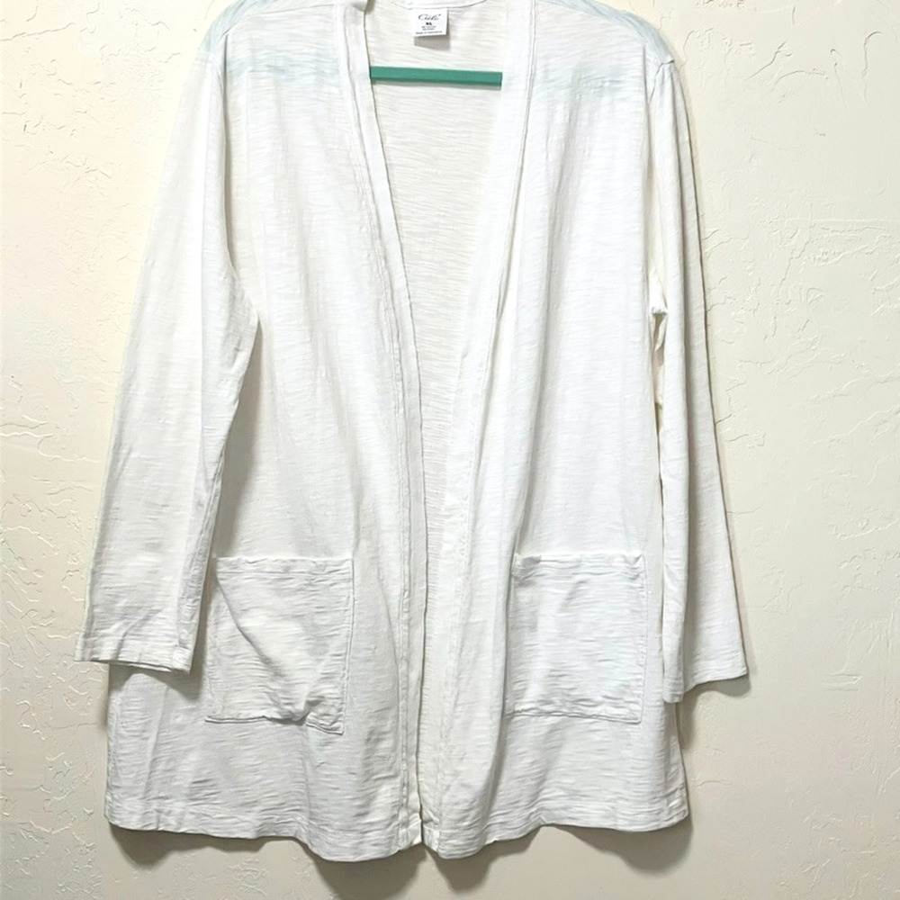 Cielo White Open Front Longline Cardigan XL Cotton Modal Minimalist Layering